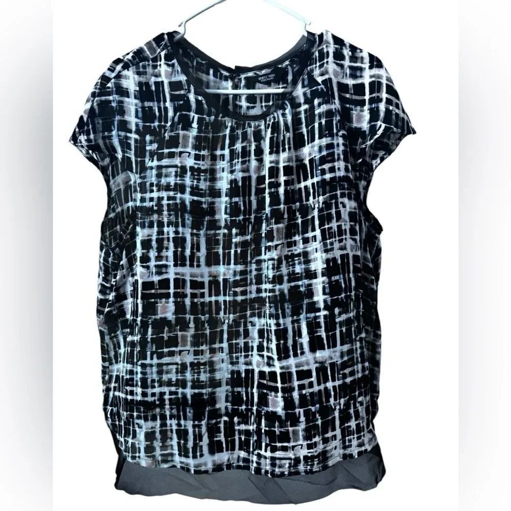 Simply Vera Wang Sleeveless Black Printed Lace Blouse Size XL